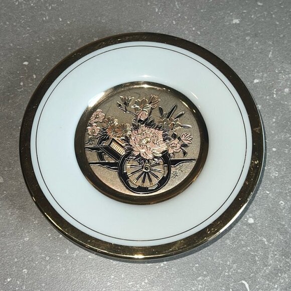 VINTAGE 4" Art of chokin plate Flower Cart - Picture 3 of 10